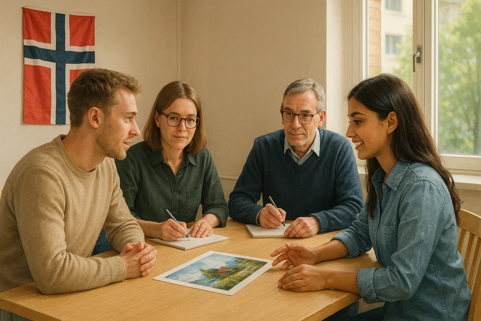 Gruppe som diskuterer under muntlig norskprøve