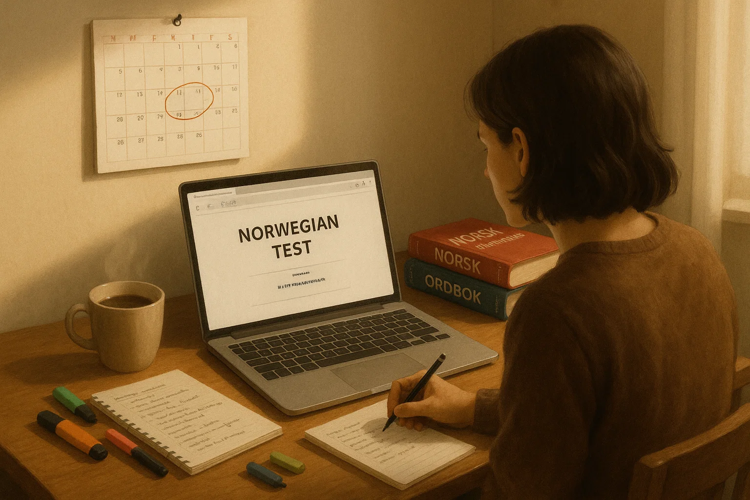 Person som tar norskprøven på datamaskin